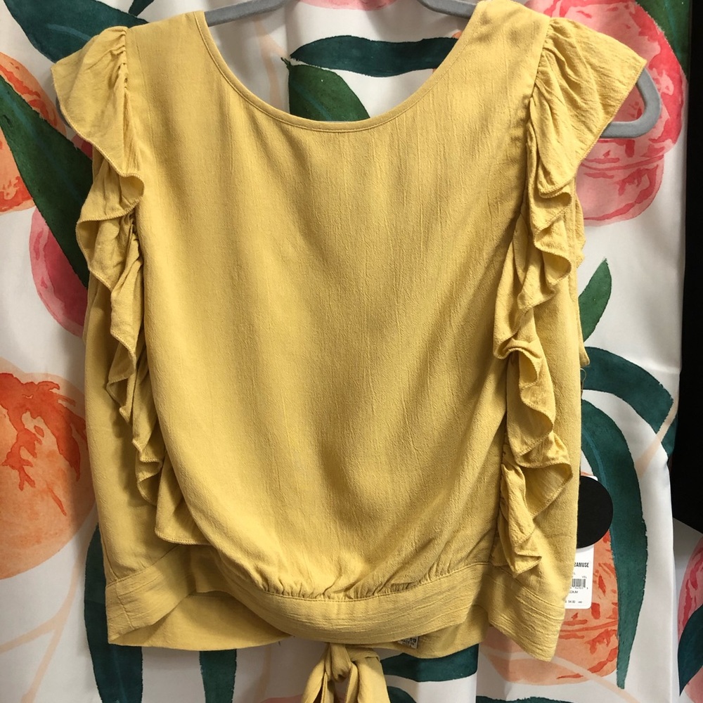 Yellow Ruffle-Back Crop Top
